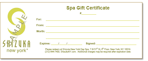 NYC Spa Gift Certificates from Shizuka New York Day Spa