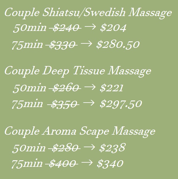 Couple Massage 15% OFF Valentine's SHIZUKA new york